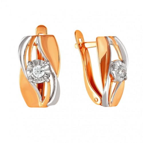 Золотые cерьги классические с бриллиантом