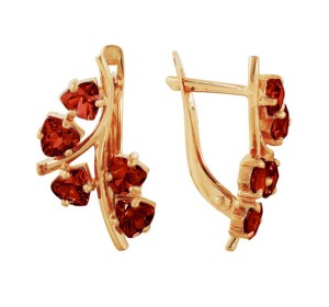 Золотые cерьги классические с гранатом