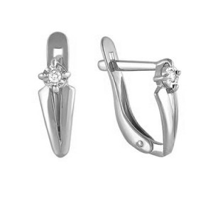 Серьги классические из белого золота с бриллиантом