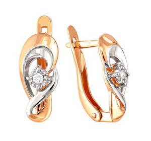 Золотые cерьги классические с бриллиантом