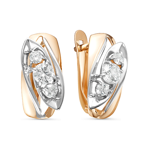 Золотые cерьги классические с бриллиантом