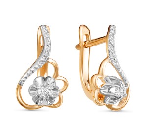 Золотые cерьги классические с бриллиантом