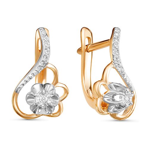 Золотые cерьги классические с бриллиантом