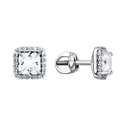 Серебряные cерьги пусеты (гвоздики) с топазом