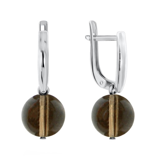 Серебряные cерьги висячие с раух-топазом