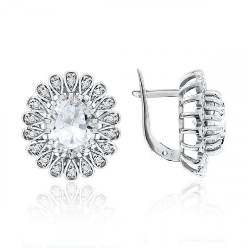 Серебряные cерьги классические с фианитом