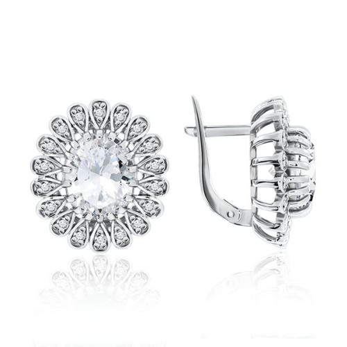 Серебряные cерьги классические с фианитом