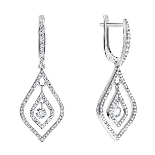 Серебряные cерьги висячие с фианитом