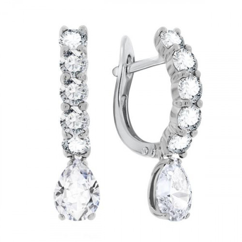 Серебряные cерьги висячие с фианитом