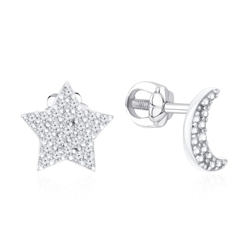 Серебряные cерьги пусеты (гвоздики) с фианитом