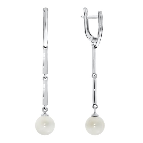 Серебряные cерьги висячие с жемчугом