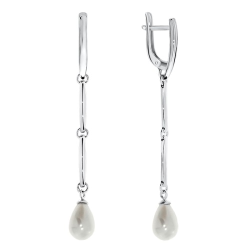 Серебряные cерьги висячие с жемчугом