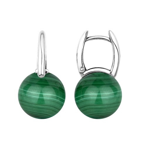 Серебряные cерьги с малахитом