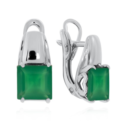 Серебряные cерьги с агатом зеленым