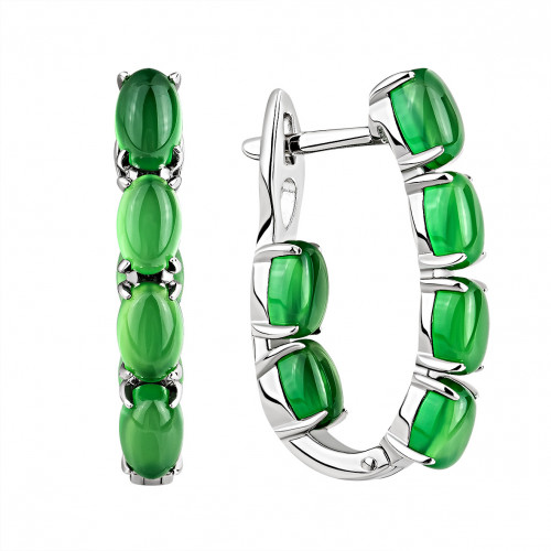 Серебряные cерьги с агатом зеленым