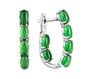 Серебряные cерьги с агатом зеленым