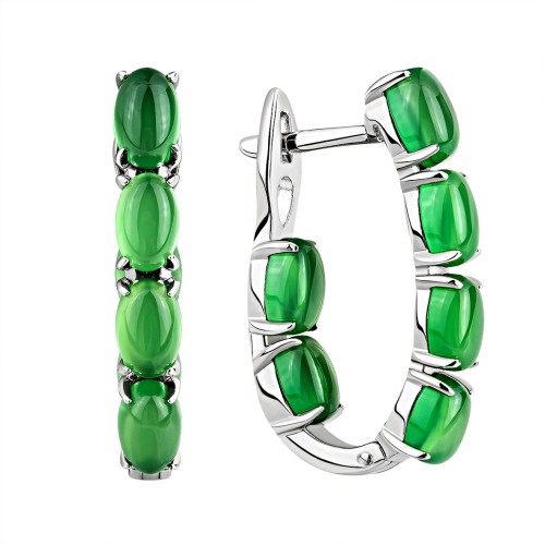 Серебряные cерьги с агатом зеленым