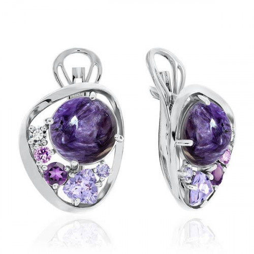 Серьги из серебра 925 пробы с чароитом