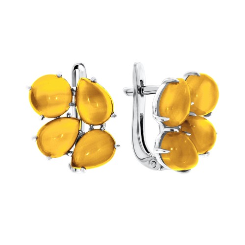 Серебряные cерьги классические с цитрином