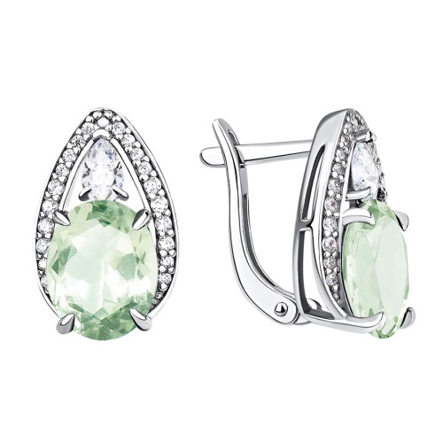 Серебряные cерьги классические с празиолитом