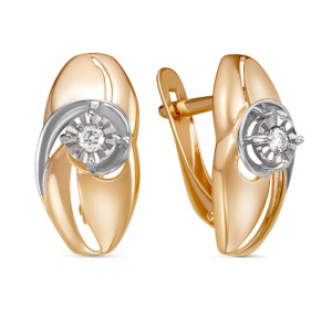 Золотые cерьги классические с бриллиантом