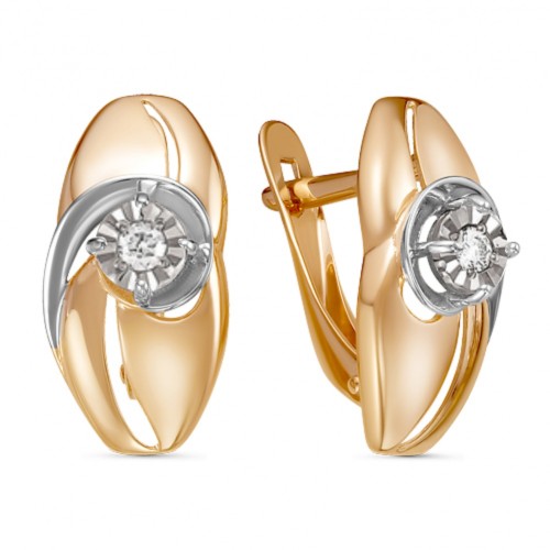 Золотые cерьги классические с бриллиантом