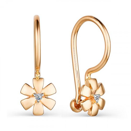 Золотые cерьги классические с бриллиантом