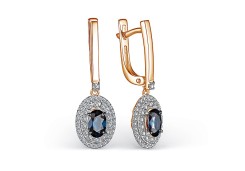 Золотые cерьги висячие с сапфиром