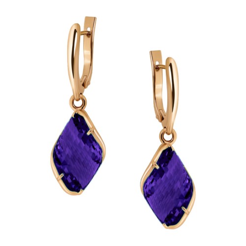 Золотые cерьги висячие с ситаллом