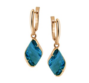 Золотые cерьги висячие с ситаллом