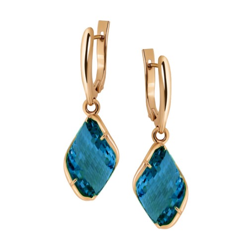 Золотые cерьги висячие с ситаллом