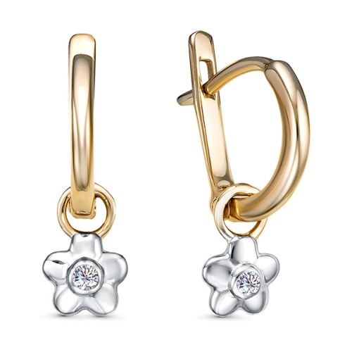 Золотые cерьги висячие с фианитом