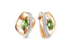 Золотые cерьги классические с хризолитом