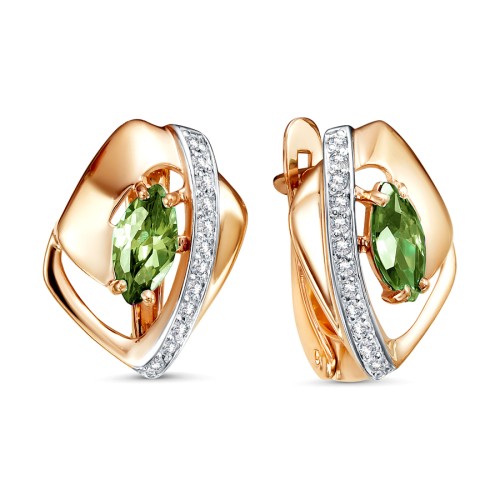 Золотые cерьги классические с хризолитом