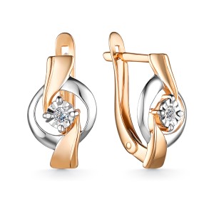Золотые cерьги классические с бриллиантом