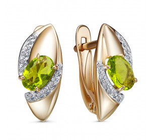 Золотые cерьги классические с хризолитом