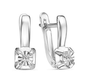 Серьги из белого золота с бриллиантом