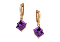 Золотые cерьги висячие с аметистом