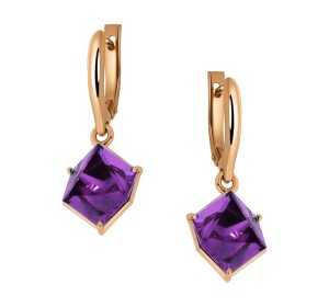 Золотые cерьги висячие с аметистом