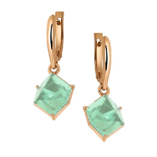 Серьги висячие из желтого золота с празиолитом