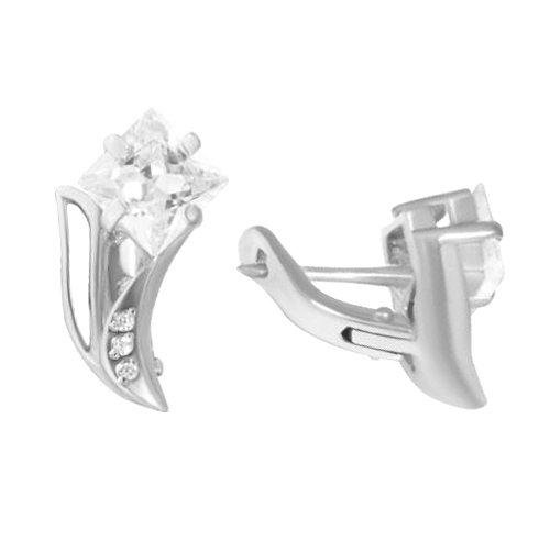 Серебряные cерьги классические с фианитом
