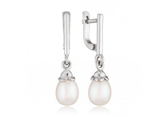 Серебряные cерьги висячие с жемчугом