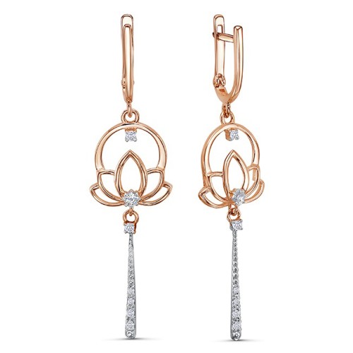 Золотые cерьги висячие с фианитом