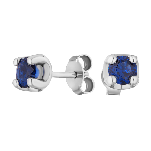 Серебряные cерьги пусеты (гвоздики) с сапфиром