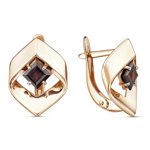 Золотые cерьги классические с гранатом