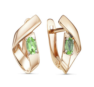 Золотые cерьги классические с хризолитом