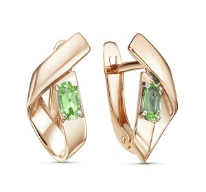 Золотые cерьги классические с хризолитом