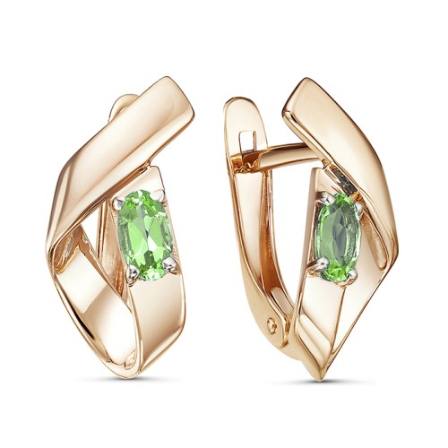 Золотые cерьги классические с хризолитом