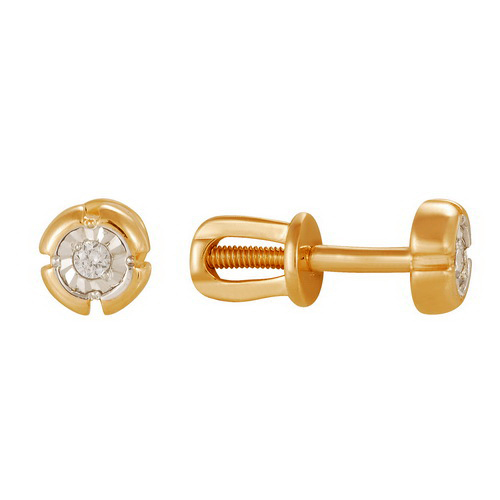 Золотые cерьги пусеты (гвоздики) с бриллиантом