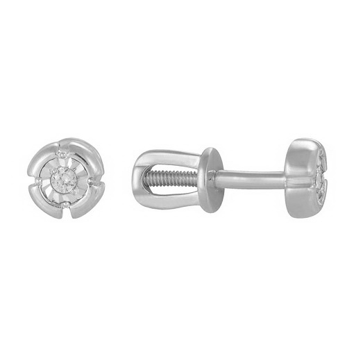 Серьги пусеты (гвоздики) из белого золота с бриллиантом